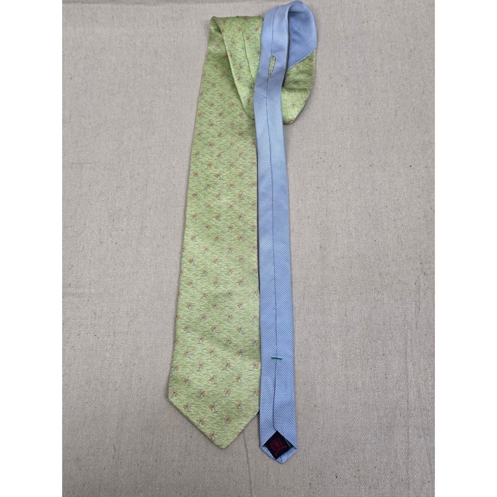 Tommy Hilfiger Mens Silk Necktie Lime Green Palm Tree Tropical Print Silk Tie